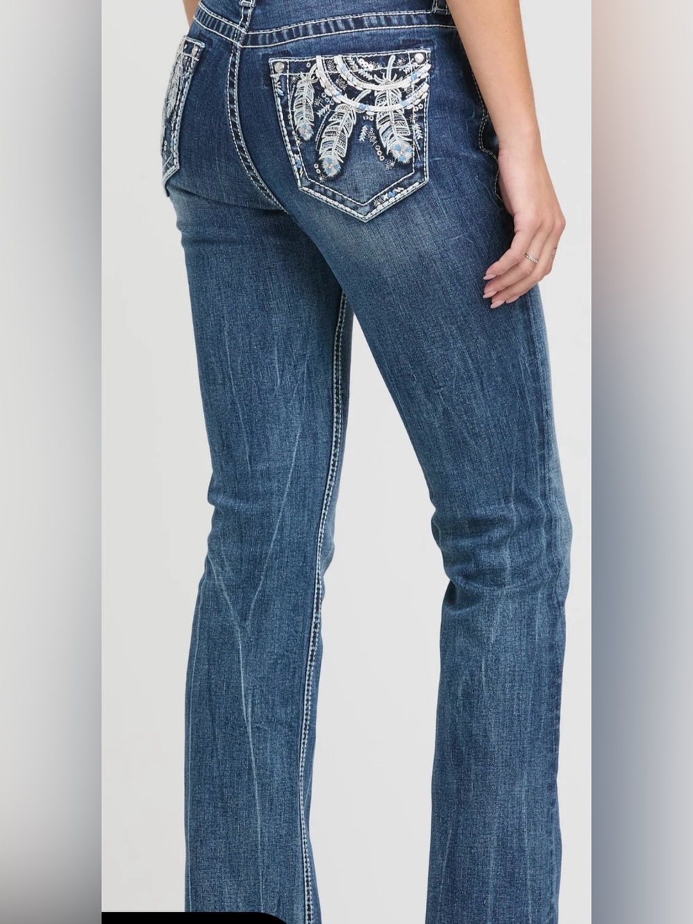 Grace Women's Dark Blue Bootcut Jeans with Embroidered Pockets